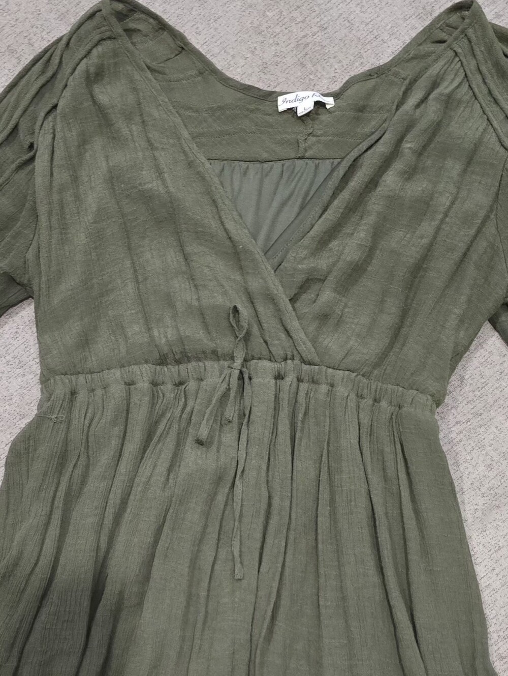 Lily Rose Olive Green Gauze Wrap-Style Smocked Waist Dress